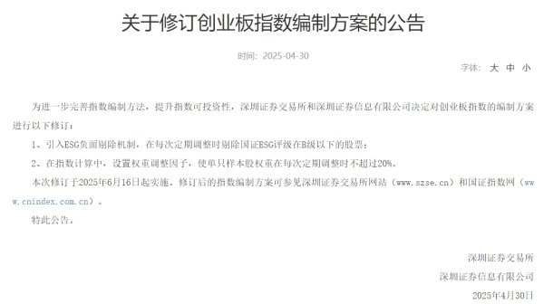 九五配资 深交所修订创业板指数编制方案，引入ESG负面剔除机制